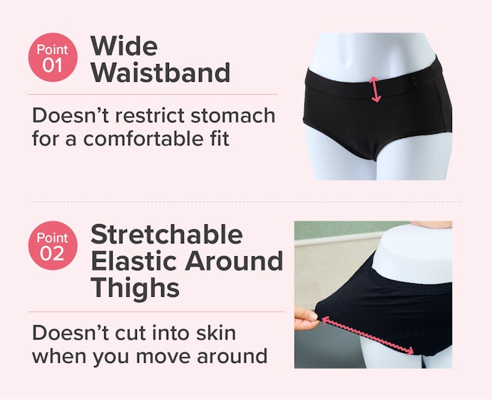 A Thick Waist Elastic and Stretchy Thighs Make for a Comfortable Pair of Period Underwear