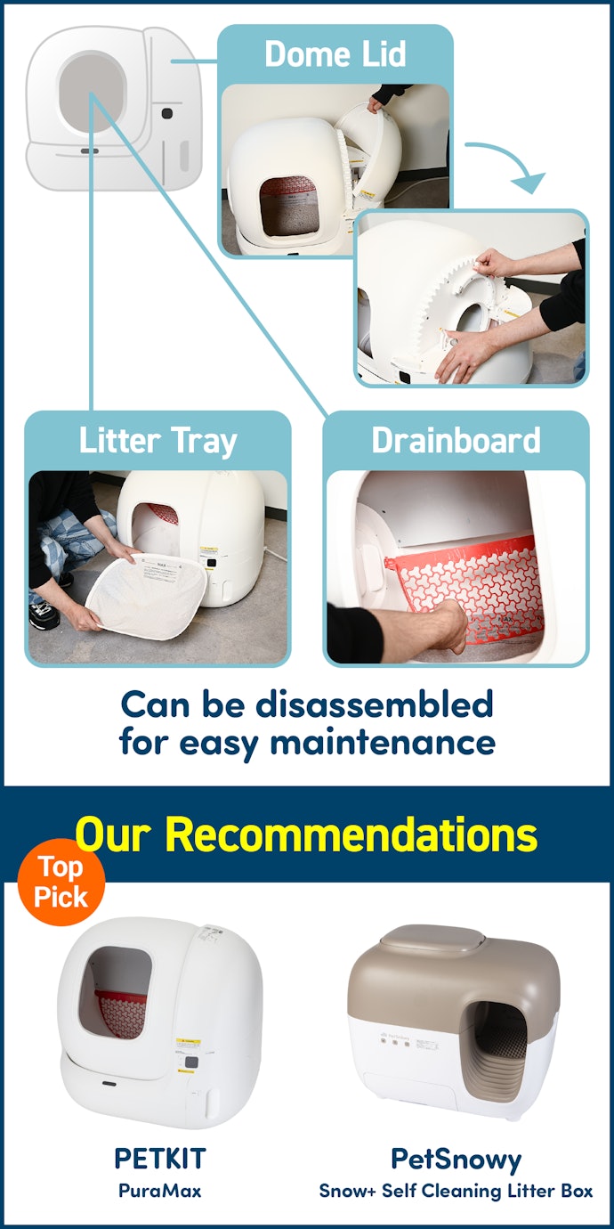 Choose Boxes That Allow You to Remove Three Parts Tool-Free: The Dome, Litter Area, and Drainboard