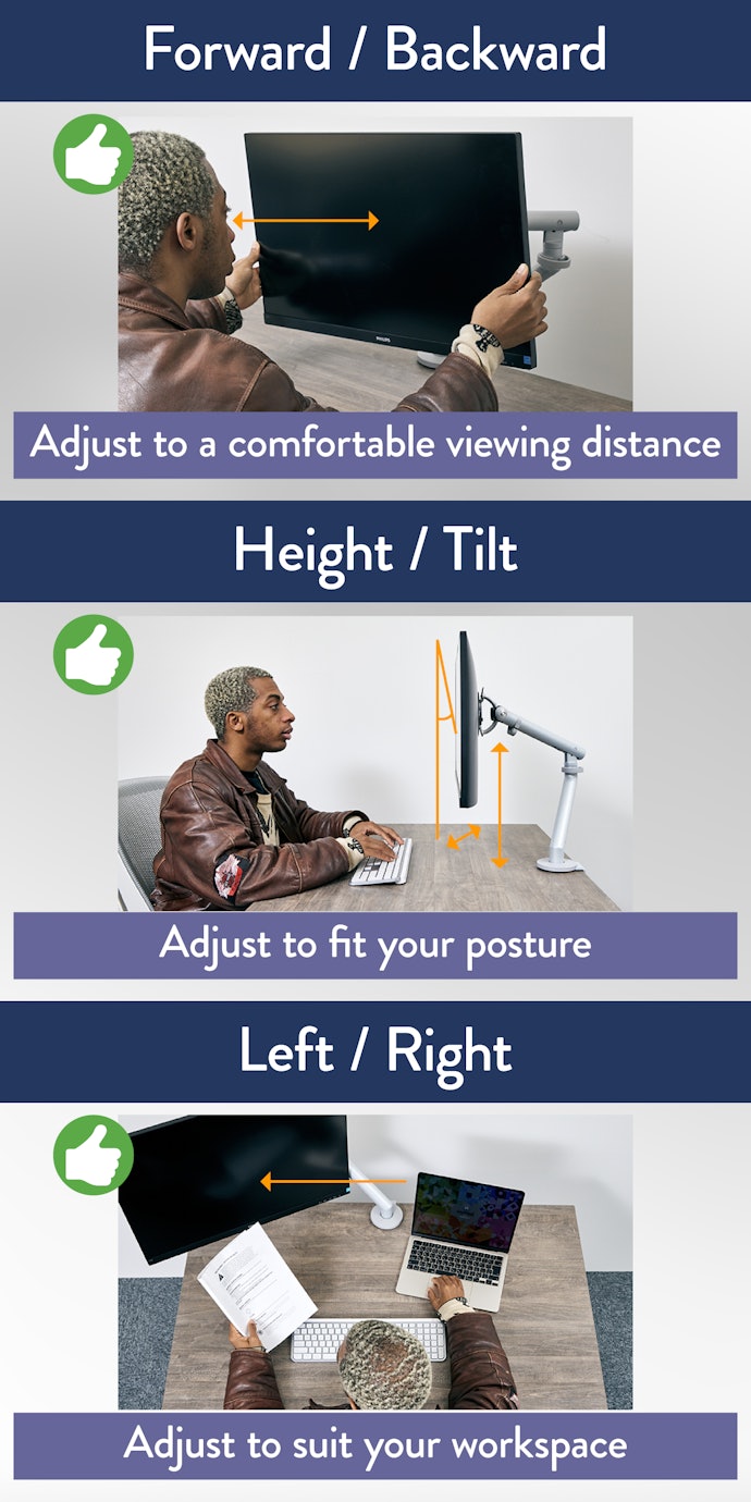 If Adjusting the Front, Back, Up, Down, Tilt, and Left and Right Is Effortless, You Can Position It Optimally in Any Desk Environment