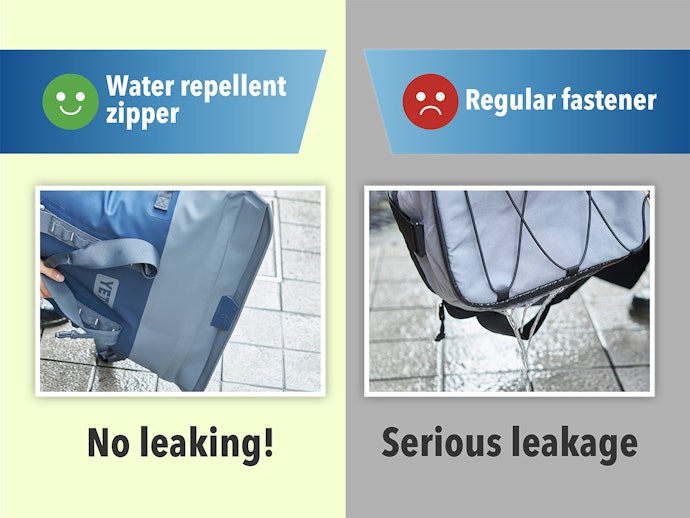 Water-Resistant Zippers Prevent Leaks Even if It Tips Over