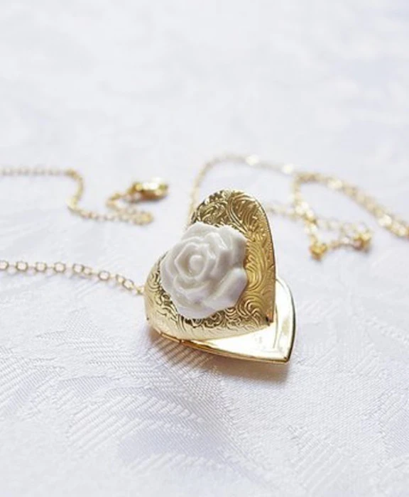 Poporcelain Heart Locket With Porcelain Rose Pendant Necklace Image 2