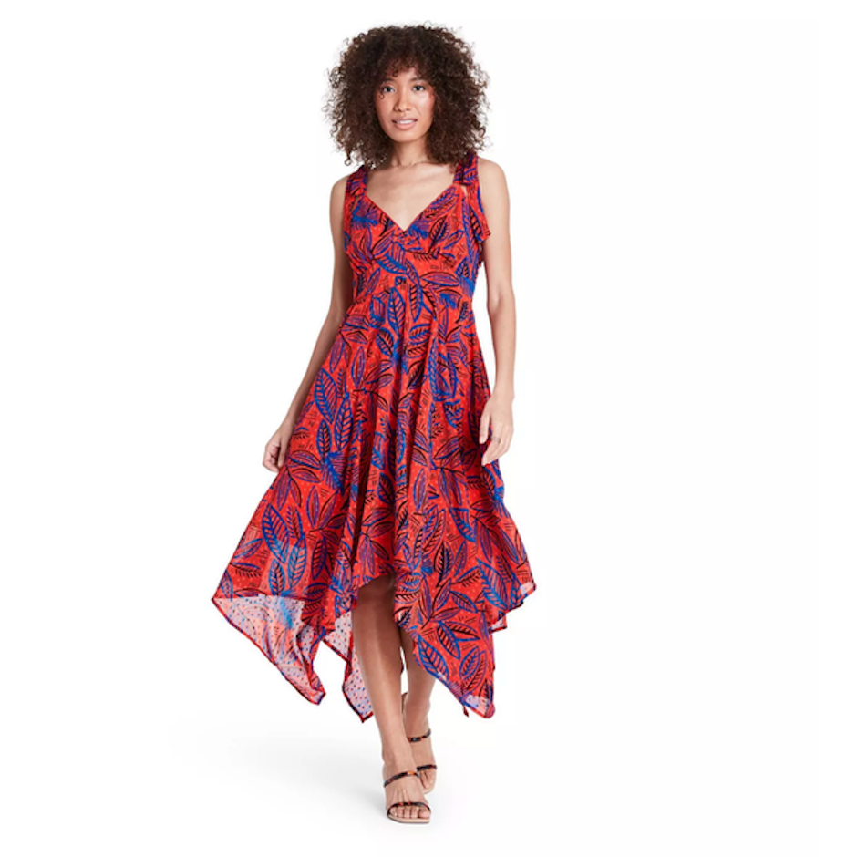 ALEXIS for Target Tropical Leaf Tie Strap Asymmetrical Hem Dress Image 1