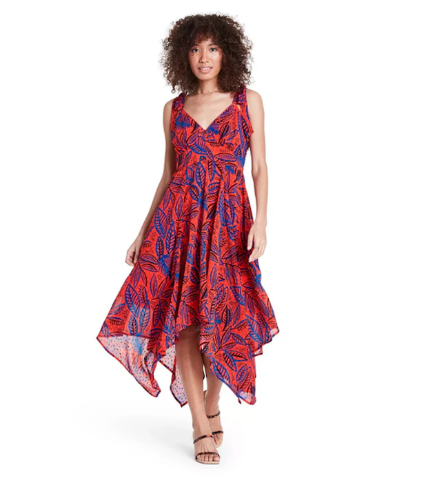 ALEXIS for Target Tropical Leaf Tie Strap Asymmetrical Hem Dress Image 1