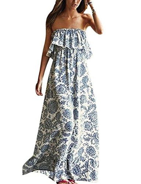 Yidarton Strapless Boho Maxi Long Dress Image 2