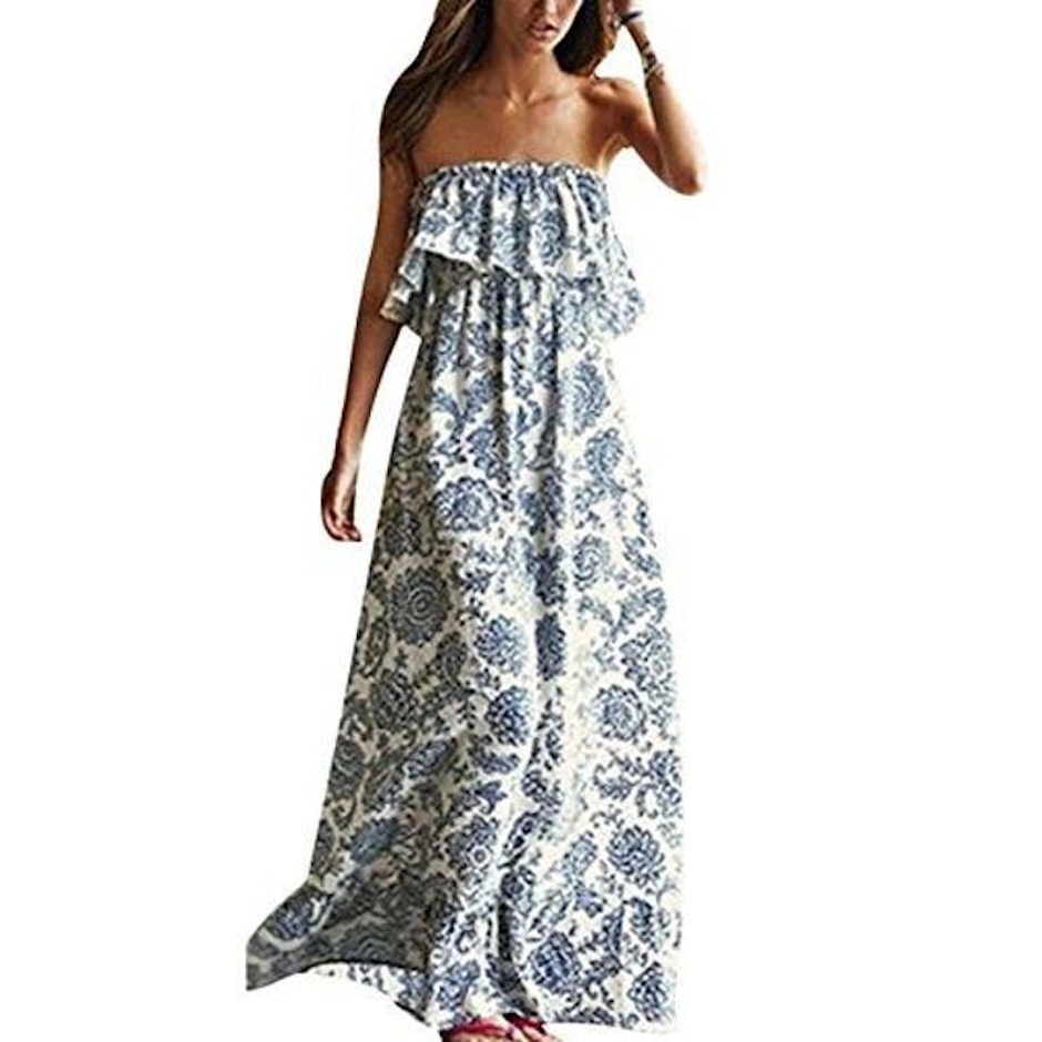 Yidarton Strapless Boho Maxi Long Dress Image 2