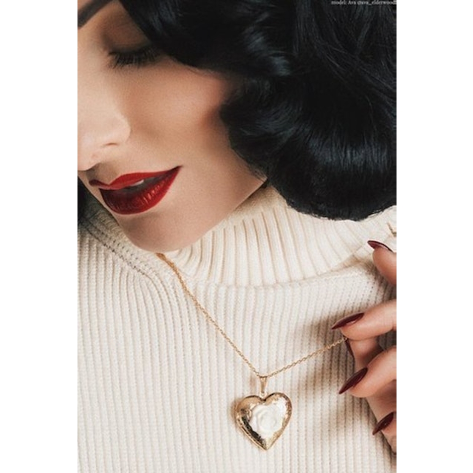 Poporcelain Heart Locket With Porcelain Rose Pendant Necklace Image 3