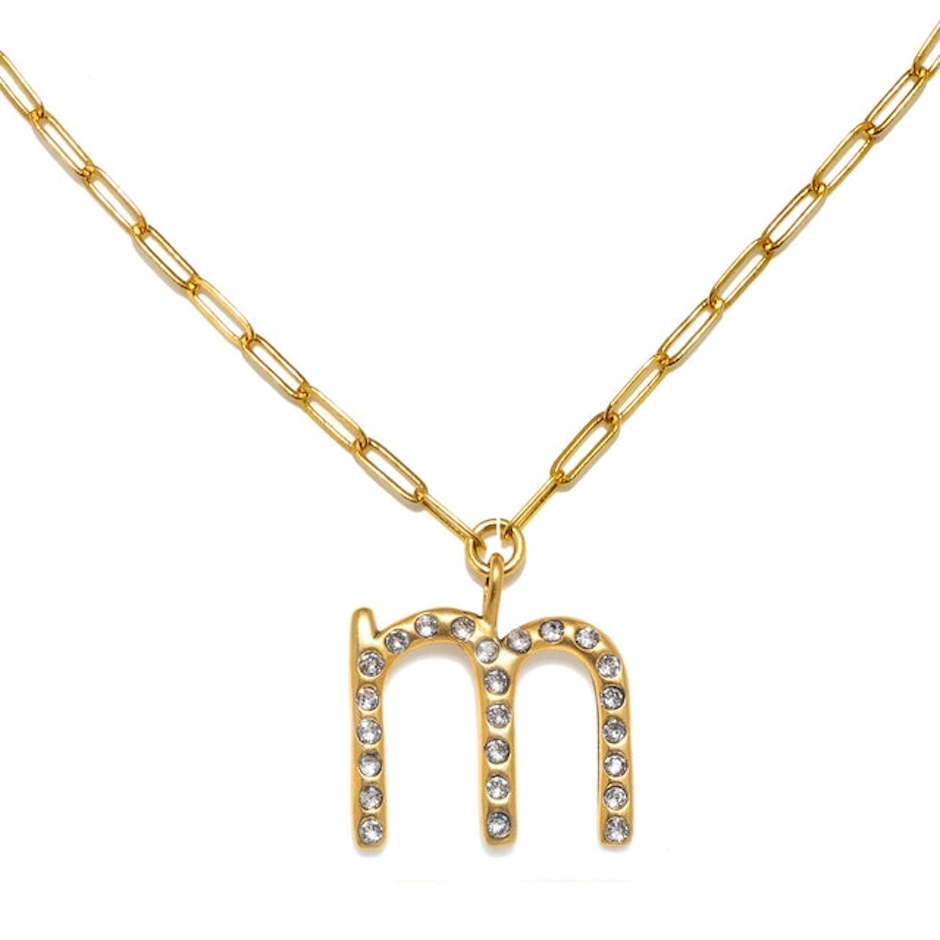 Sequin "M" Sophia Crystal Sculpted Initial Necklace Image 1