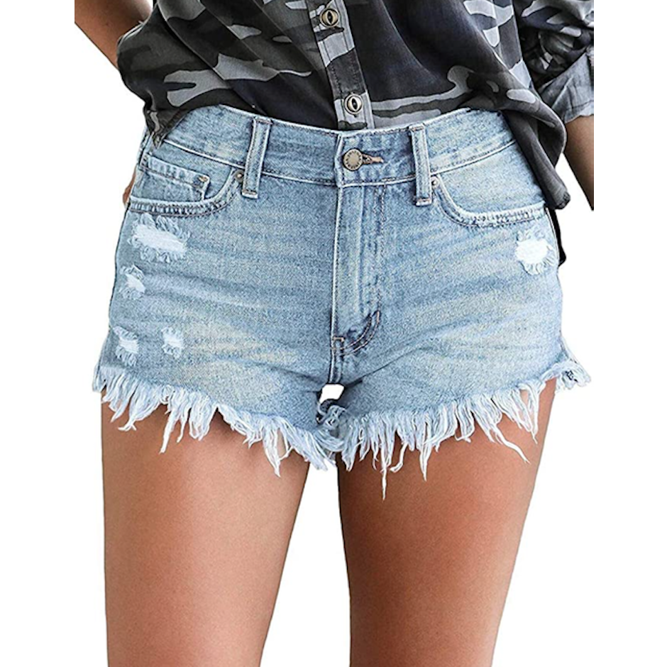 Modarani Frayed Cut Off Denim Shorts Image 1