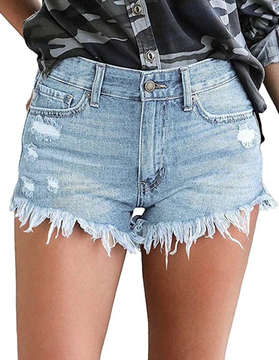 Modarani Frayed Cut Off Denim Shorts Image 1