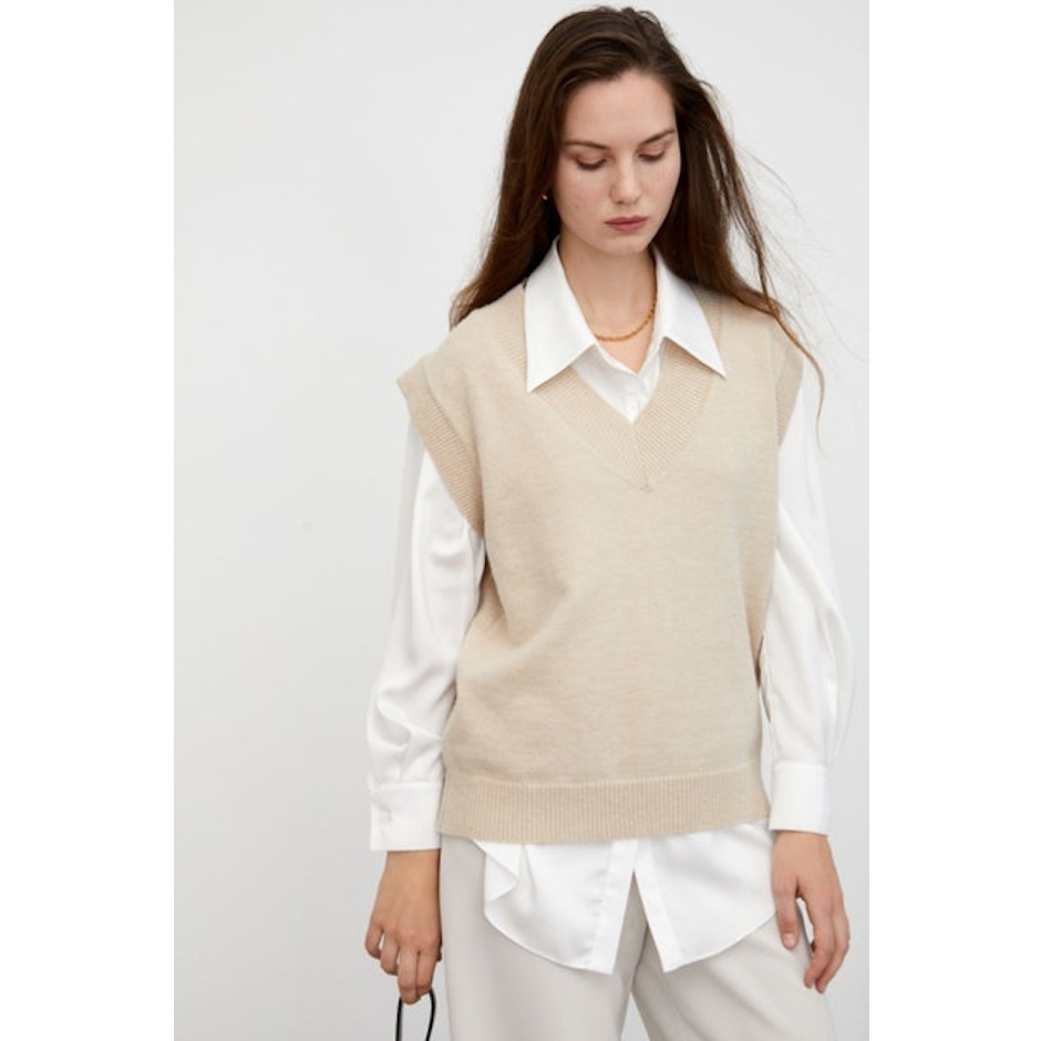 J.ING Cozy Beige Sweater Vest Image 1