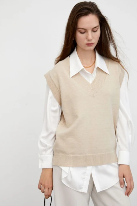 J.ING Cozy Beige Sweater Vest Image 1