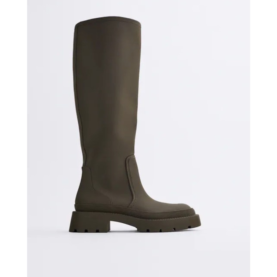 Zara Low Heel Rubberized Boots Image 1