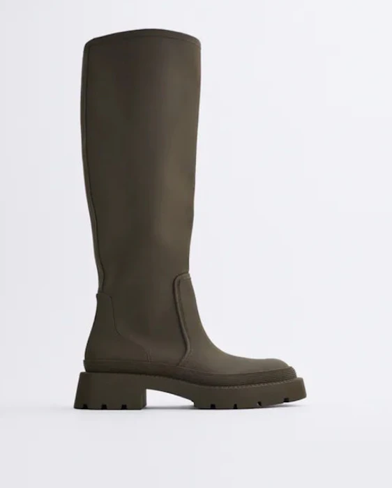 Zara Low Heel Rubberized Boots Image 1
