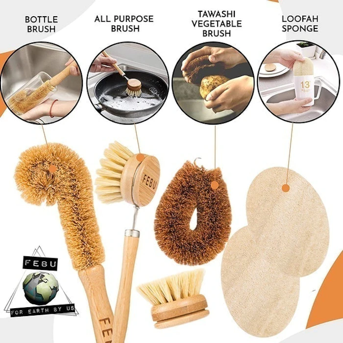FEBU Bamboo Dish Brush Set Image 2