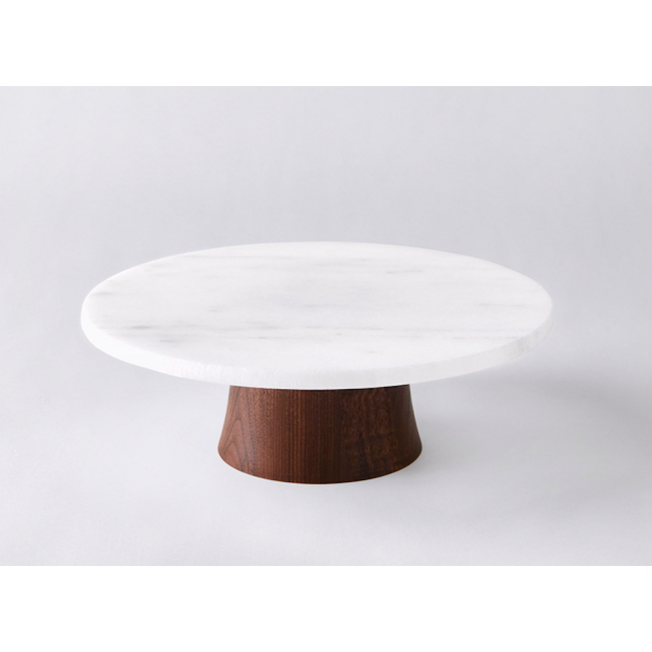 JK Adams Marble & Walnut Rotating Cake Stand Image 1