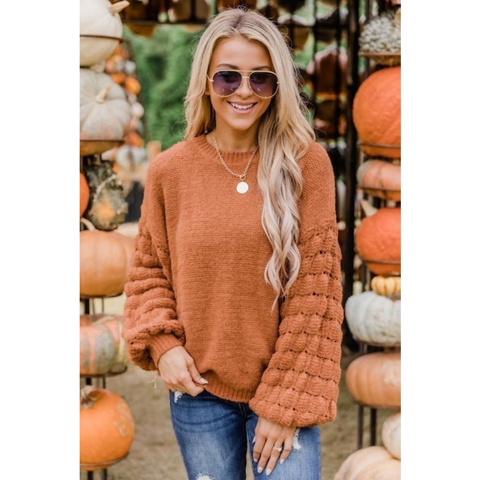 Pink Lily She's The Center Of Attention Rust Sweater Image 1