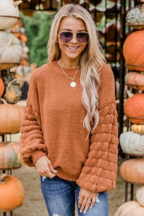 Pink Lily She's The Center Of Attention Rust Sweater Image 1