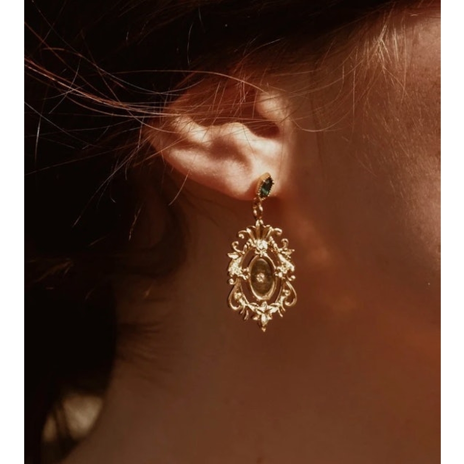 S-kin studio Ornate Mirror Emerald Earrings Image 2