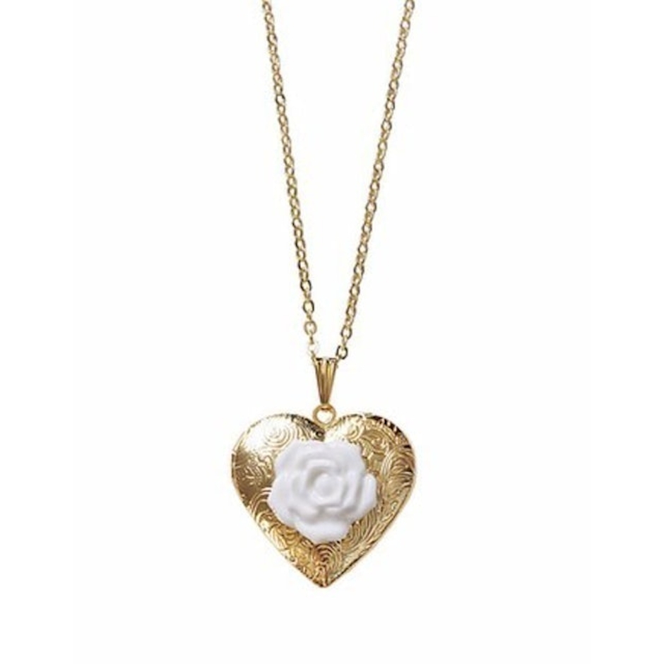 Poporcelain Heart Locket With Porcelain Rose Pendant Necklace Image 1