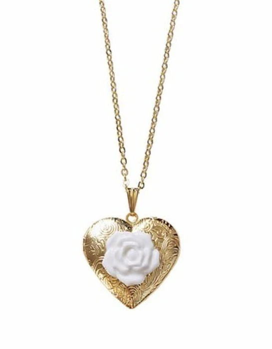 Poporcelain Heart Locket With Porcelain Rose Pendant Necklace Image 1