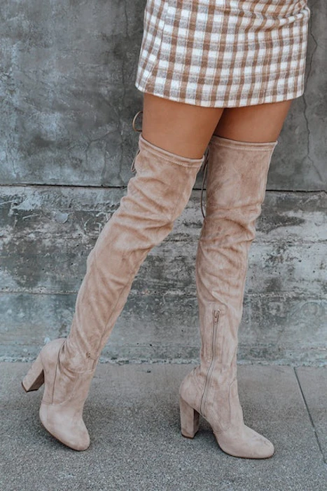 Lulus So Much Yes Light Nude Suede Over the Knee Boots Image 1