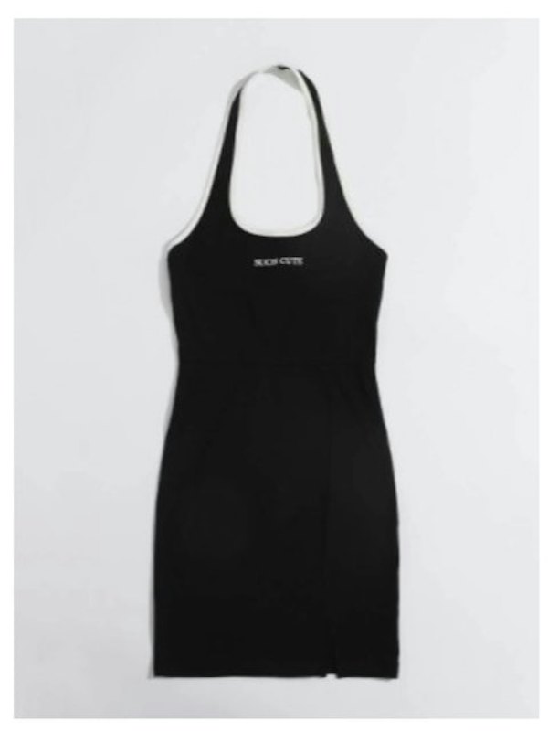 Letter Graphic Split Hem Halter Bodycon Dress 1