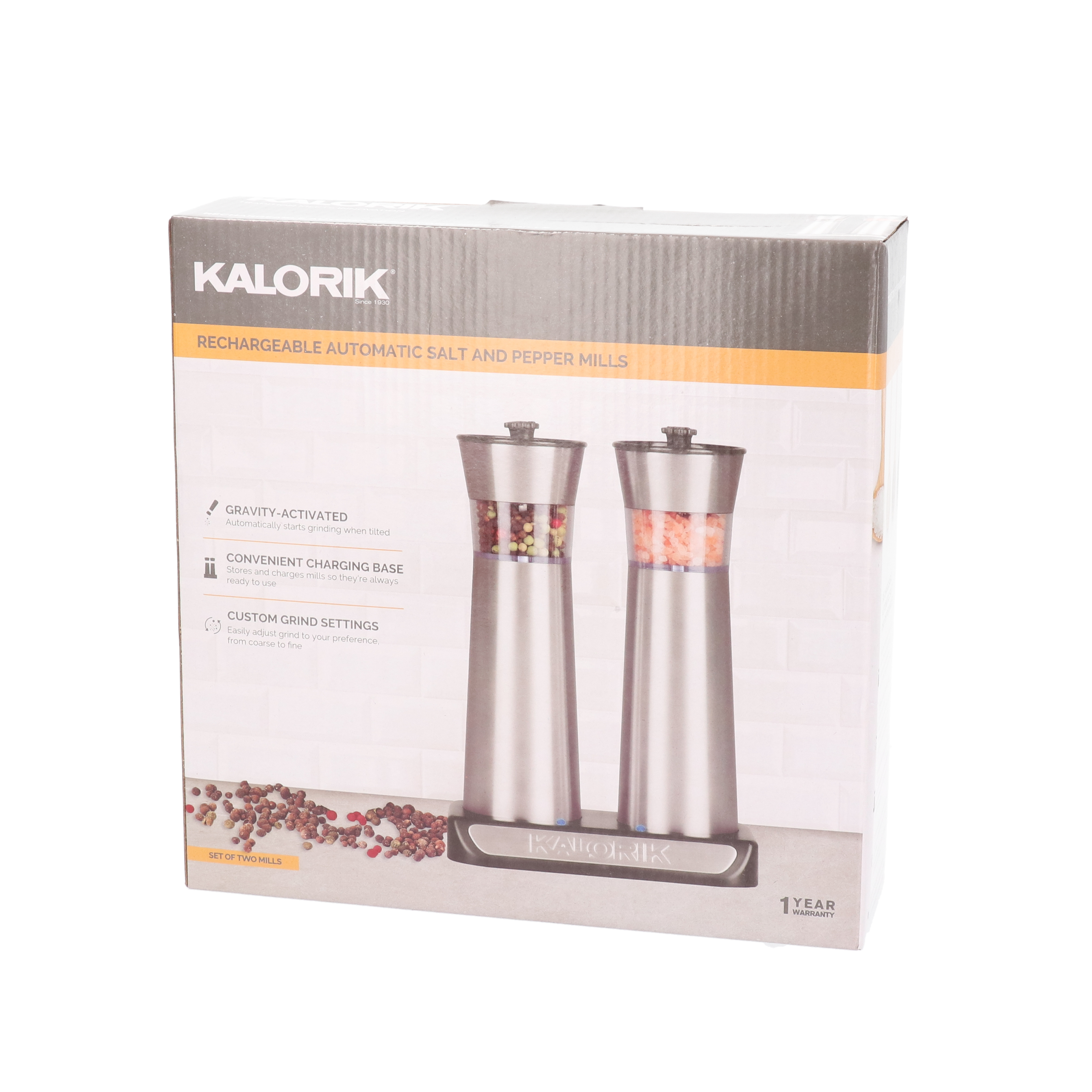 Rechargeable Gravity Stainless Steel Salt and Pepper Grinder Set 5