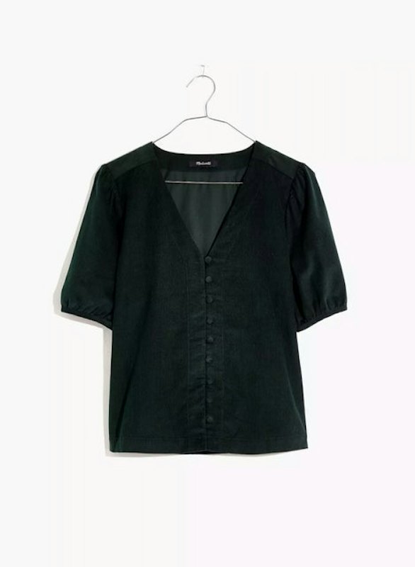 Corduroy Puff-Sleeve Button-Front Top 1