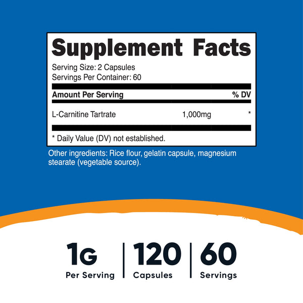 l carnitine tartrate capsules L Carnitine Capsules L-Carnitine Capsules 1000mg – L-Carnitine Tartrate For  Men & Women, Vegan Friendly, 120 Capsules (2 Month Supply) main image 1
