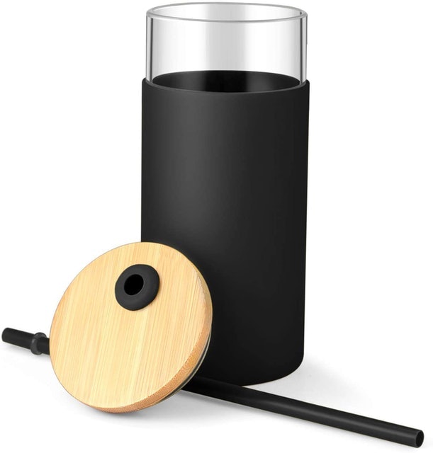 Glass Tumbler With Straw and Bamboo Lid 2