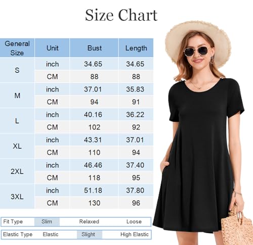 Loose Tshirt Floral Short Sleeve Flowy Pockets Sundresses 3