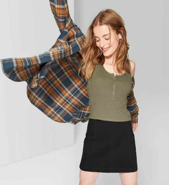 Seamed Denim Mini Skirt 1