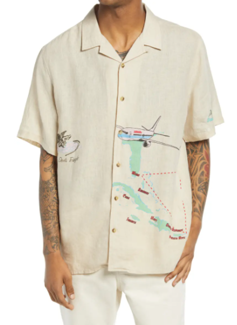 Safe Trip Short Sleeve Linen Button-Up Shirt 1