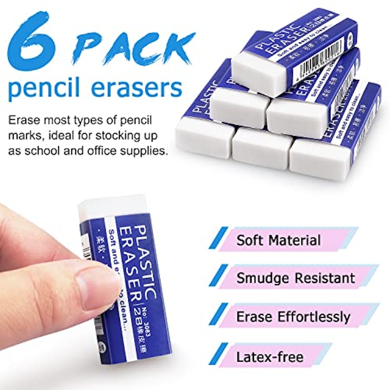 Large White Erasers for School, 6 Pack 2
