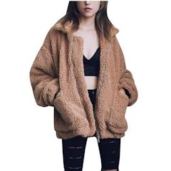 Faux Shearling Zipper Coat