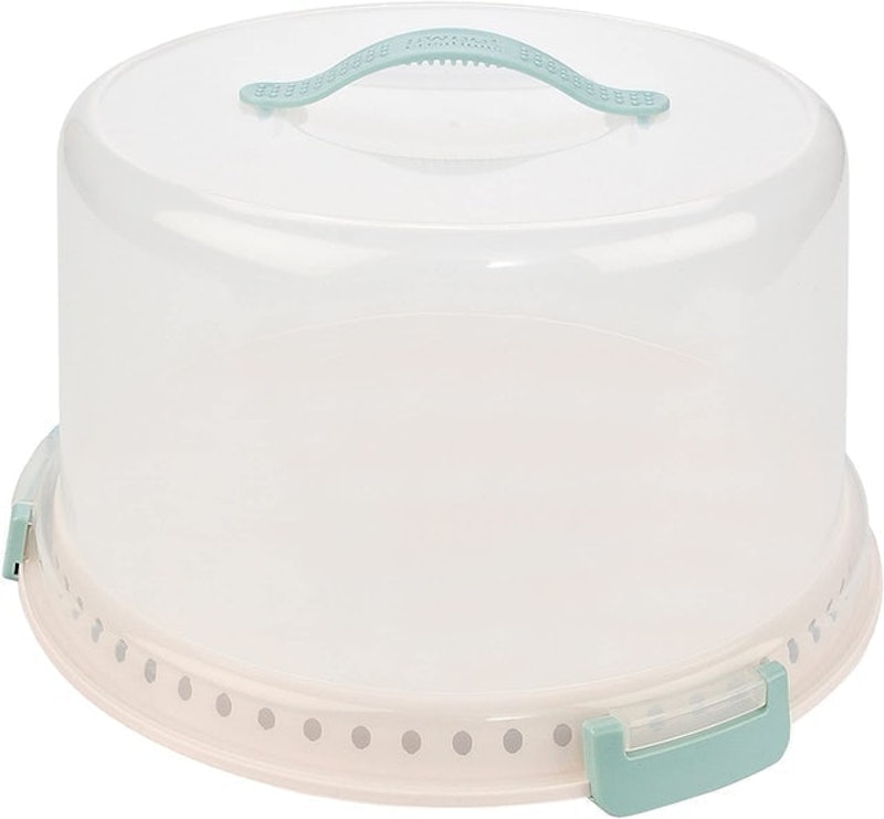 Large Round Square Cake Carrier Storage Tin Box Lockable Airtight Lid -  White