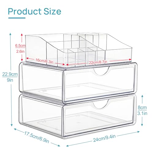 3 Tier Clear Makeup Organizer with Drawer 2