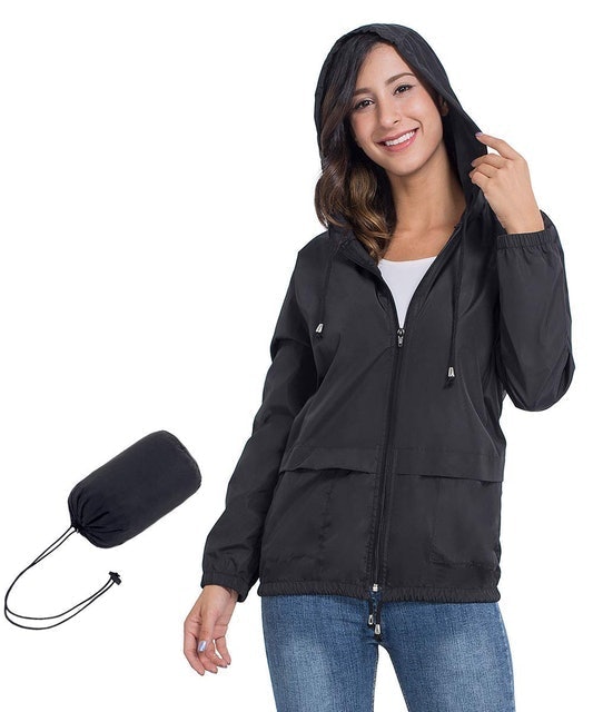 Women's Lightweight Packable Waterproof Hooded Rain Jacket  1