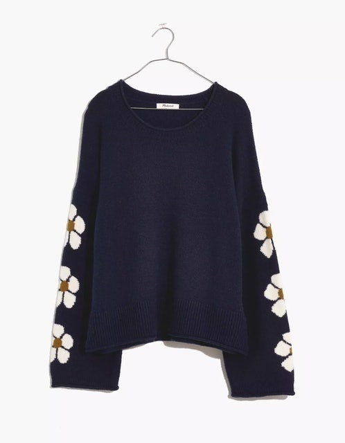 Belmore Floral-Sleeve Pullover Sweater 1