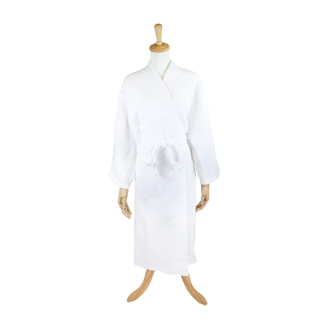 Waffle Kimono White Long Robe Square Pattern 1