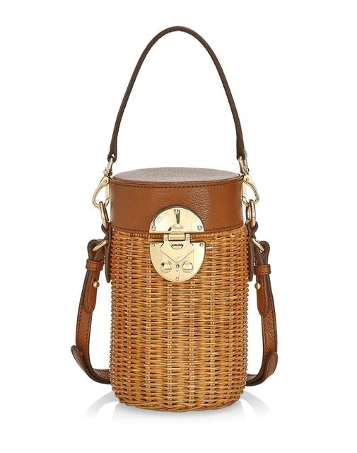Midollino Mini Leather & Wicker Bucket Bag 1