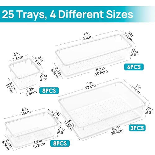 Vtopmart 25 PCS Clear Plastic Drawer Organizers Set 3