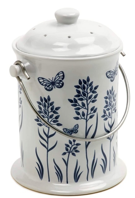 Ceramic Floral Blue/White Compost Keeper 1