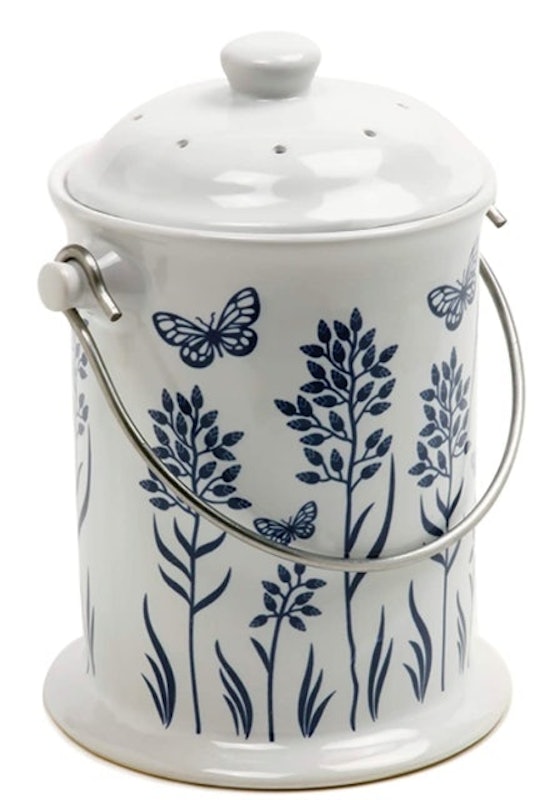 Ceramic Floral Blue/White Compost Keeper 1