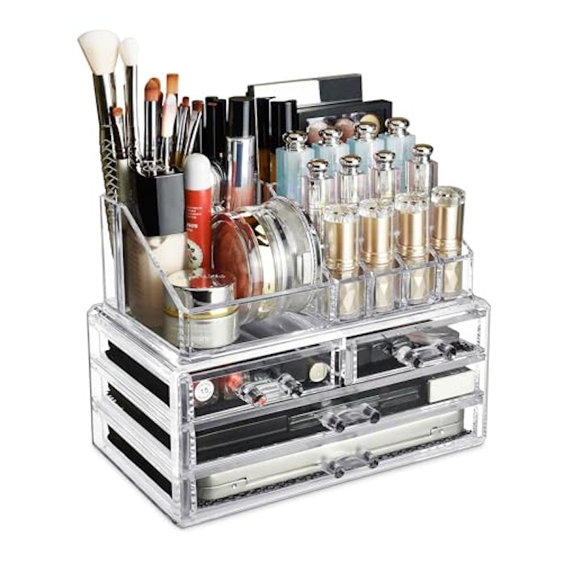 Acrylic Makeup Organizer with 4 Drawers and Removable Top Lipstick Holders 1