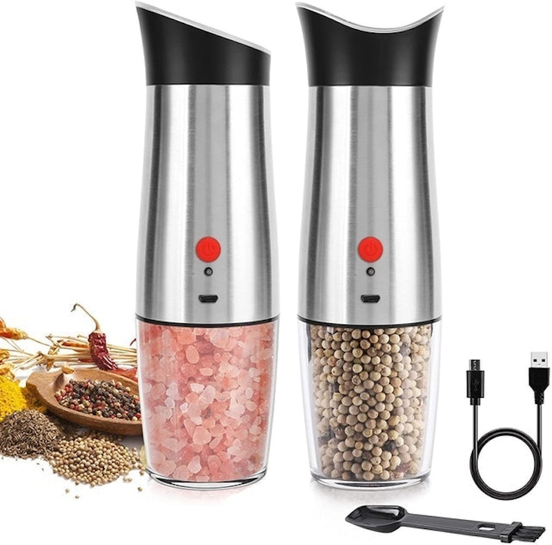 Rechargeable Electric Salt and Pepper Grinder Set with Double Charging  Base, Support Battery Operated, Refillable Spice Automatic Mill Shakers Set