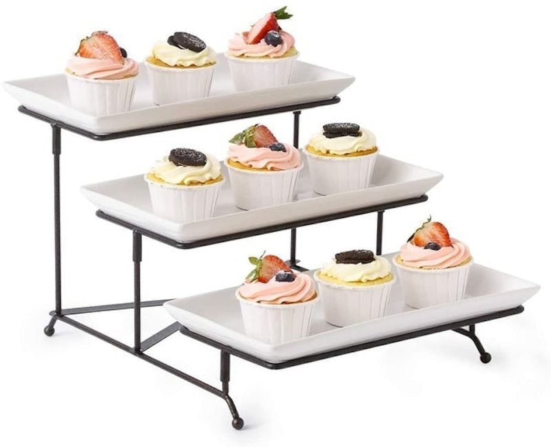 Collapsible Sturdy Rack with 3 Porcelain Serving Platters 1
