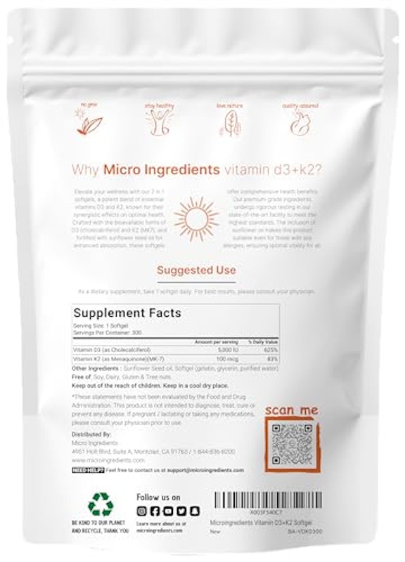 Vitamin D3 K2 300 Softgels 5000IU 2