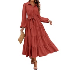 Women's Fall Dresses 2024 Long Sleeve V Neck Button Down