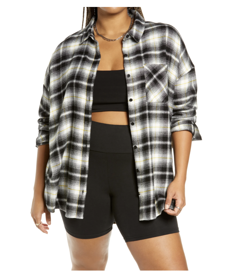 Boyfriend Plaid Flannel Button-Up Shirt 1